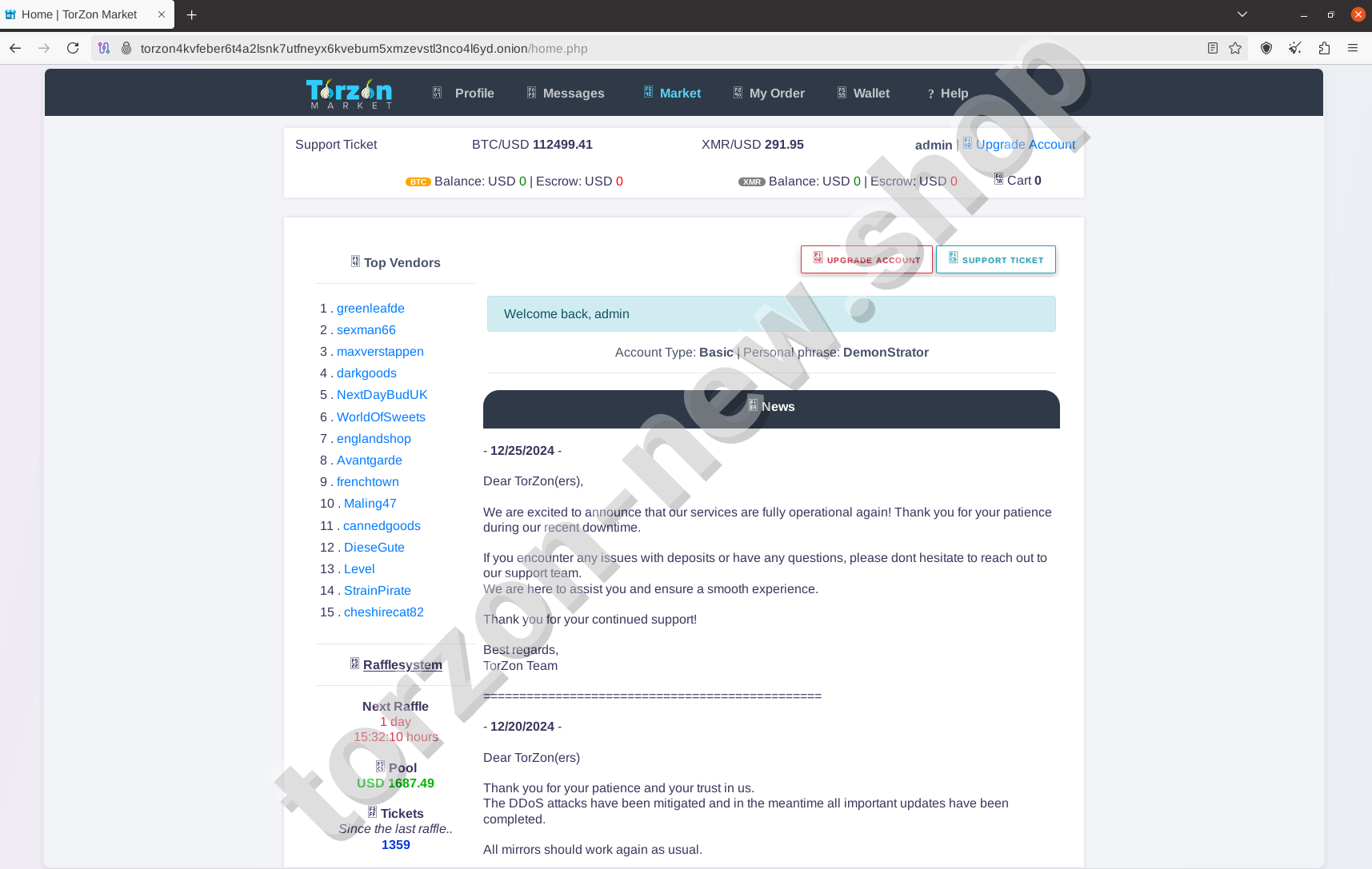 Torzon Market Dashboard Interface